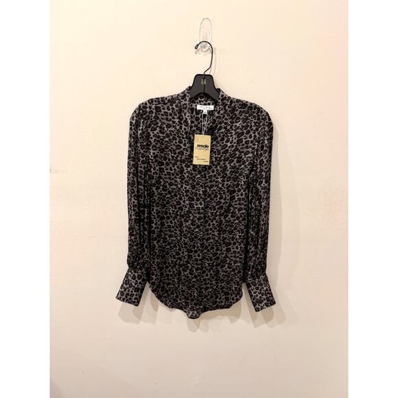 Equipment Femme 100% Silk Leopard Print Button Front Shirt Black Gray Womens XXS - Picture 2 of 5